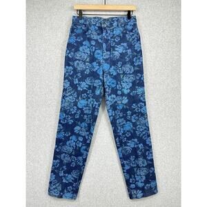VTG Lord Isaacs Jeans Womens 14 Blue Floral High Rise Mom Artsy Unique Fun